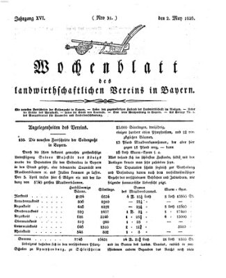 Wochenblatt des Landwirtschaftlichen Vereins in Bayern Dienstag 2. Mai 1826