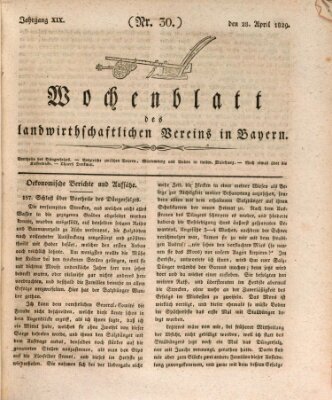 Wochenblatt des Landwirtschaftlichen Vereins in Bayern Dienstag 28. April 1829