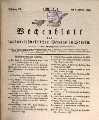Wochenblatt des Landwirtschaftlichen Vereins in Bayern Dienstag 6. Oktober 1829