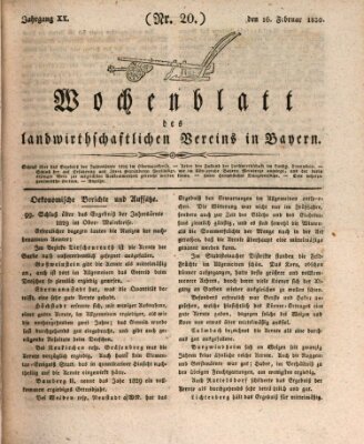Wochenblatt des Landwirtschaftlichen Vereins in Bayern Dienstag 16. Februar 1830
