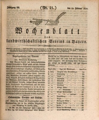 Wochenblatt des Landwirtschaftlichen Vereins in Bayern Dienstag 23. Februar 1830