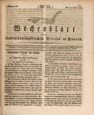 Wochenblatt des Landwirtschaftlichen Vereins in Bayern Dienstag 13. April 1830