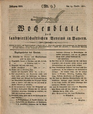 Wochenblatt des Landwirtschaftlichen Vereins in Bayern Dienstag 29. November 1831