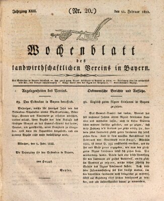 Wochenblatt des Landwirtschaftlichen Vereins in Bayern Dienstag 14. Februar 1832