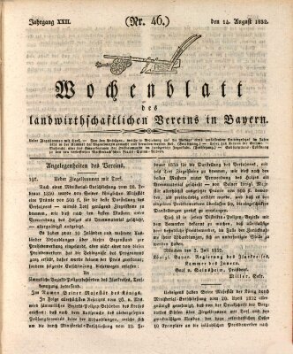 Wochenblatt des Landwirtschaftlichen Vereins in Bayern Dienstag 14. August 1832