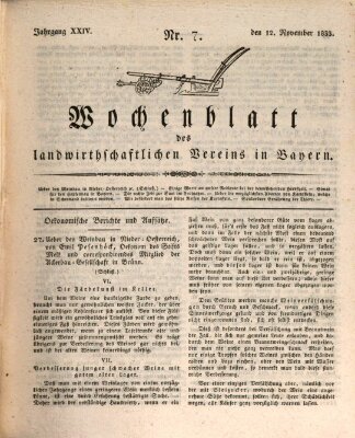Wochenblatt des Landwirtschaftlichen Vereins in Bayern Dienstag 12. November 1833