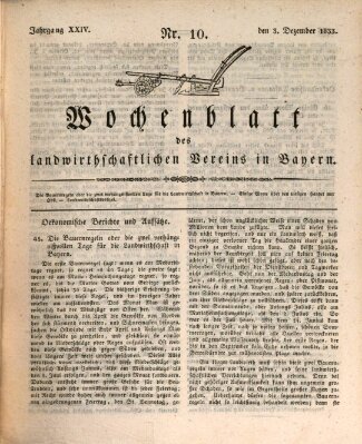 Wochenblatt des Landwirtschaftlichen Vereins in Bayern Dienstag 3. Dezember 1833