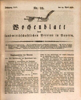 Wochenblatt des Landwirtschaftlichen Vereins in Bayern Dienstag 14. April 1835