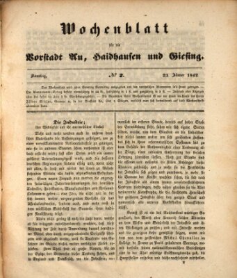 Wochenblatt für die Vorstadt Au, Haidhausen und Giesing Sonntag 23. Januar 1842