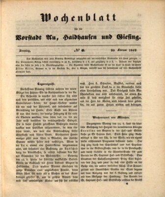 Wochenblatt für die Vorstadt Au, Haidhausen und Giesing Sonntag 20. Februar 1842