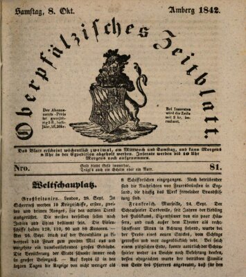 Oberpfälzisches Zeitblatt (Amberger Tagblatt) Samstag 8. Oktober 1842