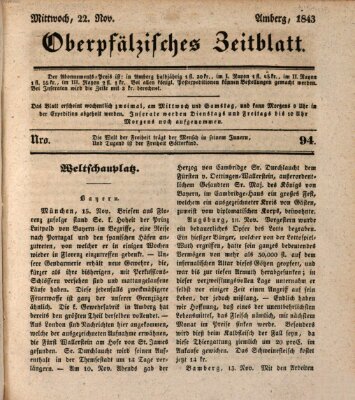 Oberpfälzisches Zeitblatt (Amberger Tagblatt) Mittwoch 22. November 1843