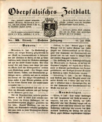 Oberpfälzisches Zeitblatt (Amberger Tagblatt) Mittwoch 11. Juli 1849