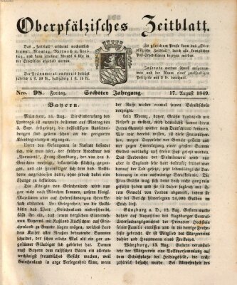 Oberpfälzisches Zeitblatt (Amberger Tagblatt) Freitag 17. August 1849