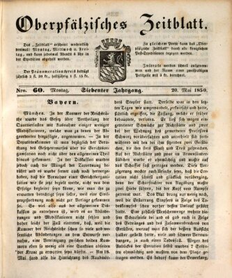Oberpfälzisches Zeitblatt (Amberger Tagblatt) Montag 20. Mai 1850
