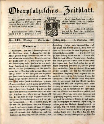 Oberpfälzisches Zeitblatt (Amberger Tagblatt) Montag 16. September 1850
