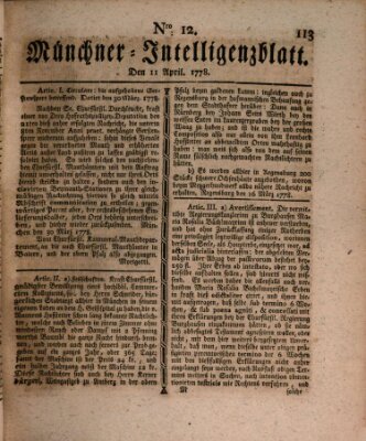 Münchner Intelligenzblatt Samstag 11. April 1778