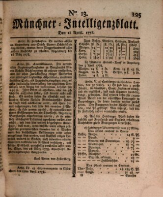 Münchner Intelligenzblatt Samstag 18. April 1778