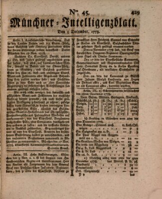 Münchner Intelligenzblatt Dienstag 1. Dezember 1778