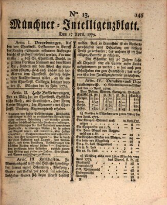 Münchner Intelligenzblatt Samstag 17. April 1779