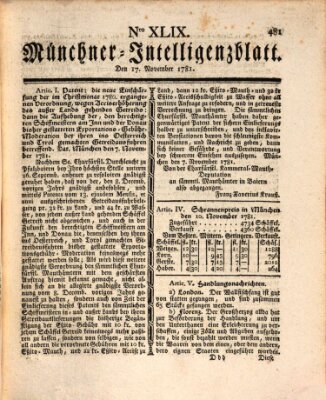 Münchner Intelligenzblatt Samstag 17. November 1781