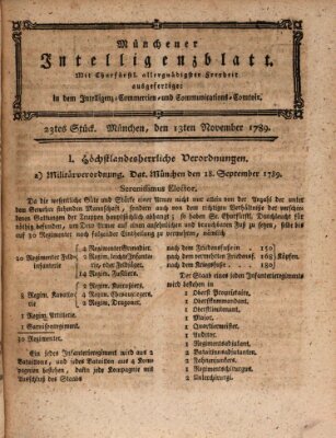 Münchner Intelligenzblatt Freitag 13. November 1789