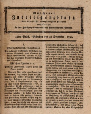 Münchner Intelligenzblatt Mittwoch 22. Dezember 1790