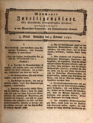 Münchner Intelligenzblatt Freitag 4. Februar 1791