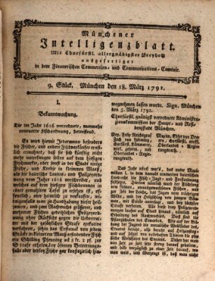 Münchner Intelligenzblatt Freitag 18. März 1791
