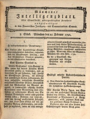 Münchner Intelligenzblatt Samstag 25. Februar 1792