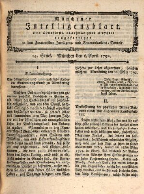 Münchner Intelligenzblatt Freitag 6. April 1792
