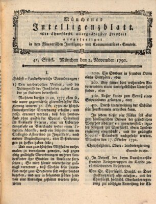 Münchner Intelligenzblatt Freitag 2. November 1792