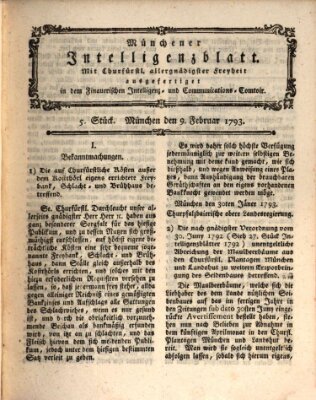 Münchner Intelligenzblatt Samstag 9. Februar 1793