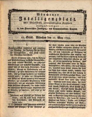 Münchner Intelligenzblatt Samstag 11. Mai 1793