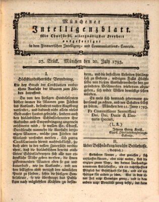 Münchner Intelligenzblatt Samstag 20. Juli 1793