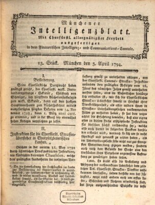 Münchner Intelligenzblatt Samstag 5. April 1794