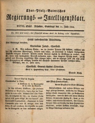 Chur-pfalz-baierisches Regierungs- und Intelligenz-Blatt (Münchner Intelligenzblatt) Samstag 12. Juli 1800