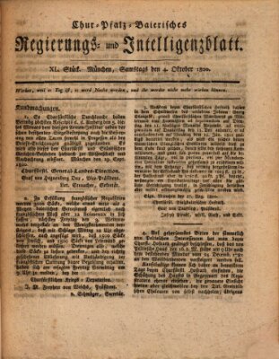 Chur-pfalz-baierisches Regierungs- und Intelligenz-Blatt (Münchner Intelligenzblatt) Samstag 4. Oktober 1800