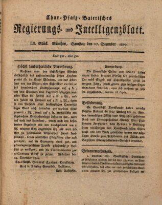 Chur-pfalz-baierisches Regierungs- und Intelligenz-Blatt (Münchner Intelligenzblatt) Samstag 27. Dezember 1800