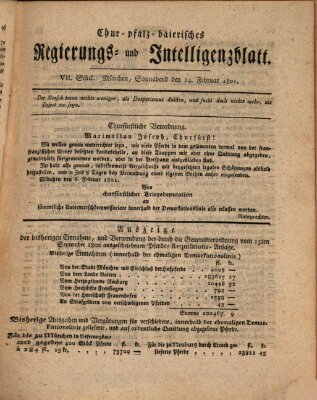 Chur-pfalz-baierisches Regierungs- und Intelligenz-Blatt (Münchner Intelligenzblatt) Samstag 14. Februar 1801
