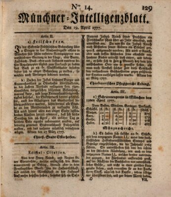 Münchner Intelligenzblatt Samstag 19. April 1777