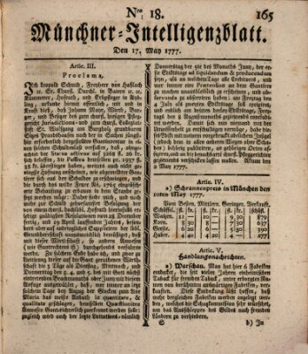 Münchner Intelligenzblatt Samstag 17. Mai 1777