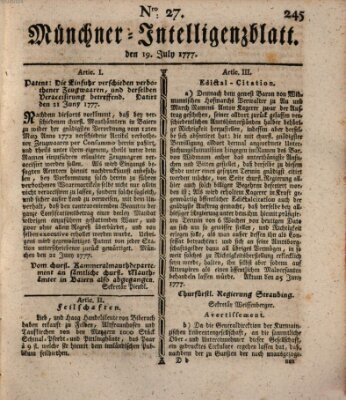 Münchner Intelligenzblatt Samstag 19. Juli 1777