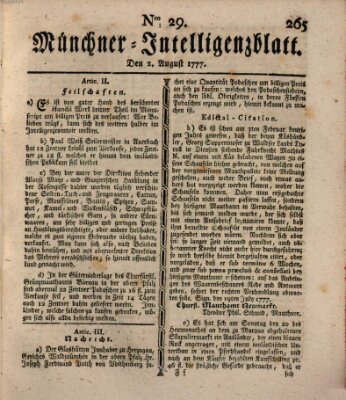 Münchner Intelligenzblatt Freitag 1. August 1777