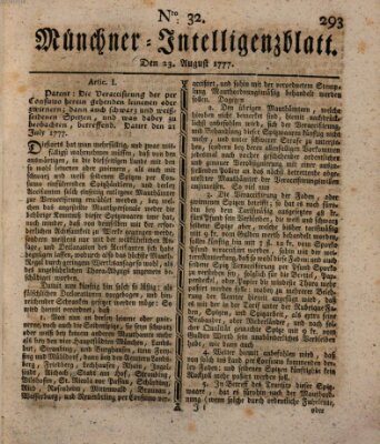 Münchner Intelligenzblatt Samstag 23. August 1777