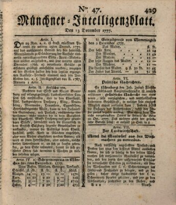 Münchner Intelligenzblatt Samstag 13. Dezember 1777