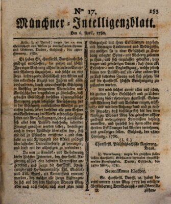 Münchner Intelligenzblatt Donnerstag 6. April 1780
