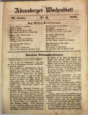Abensberger Wochenblatt Sonntag 28. Oktober 1849