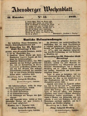 Abensberger Wochenblatt Sonntag 11. November 1849