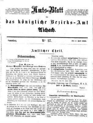 Amtsblatt für das Bezirksamt und Amtsgericht Aichach Sonntag 1. Juli 1866
